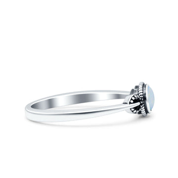 Promise Band Oxidized Round Lab Created White Opal Petite Dainty Ring 925 Sterling Silver